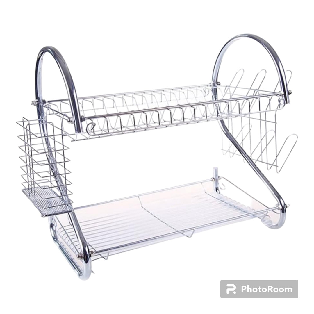 Large Dish Drying Rack Cup Drainer 2-Tier Strainer Holder Tray Stainless Steel Kitchen Accessories (Color : Silver