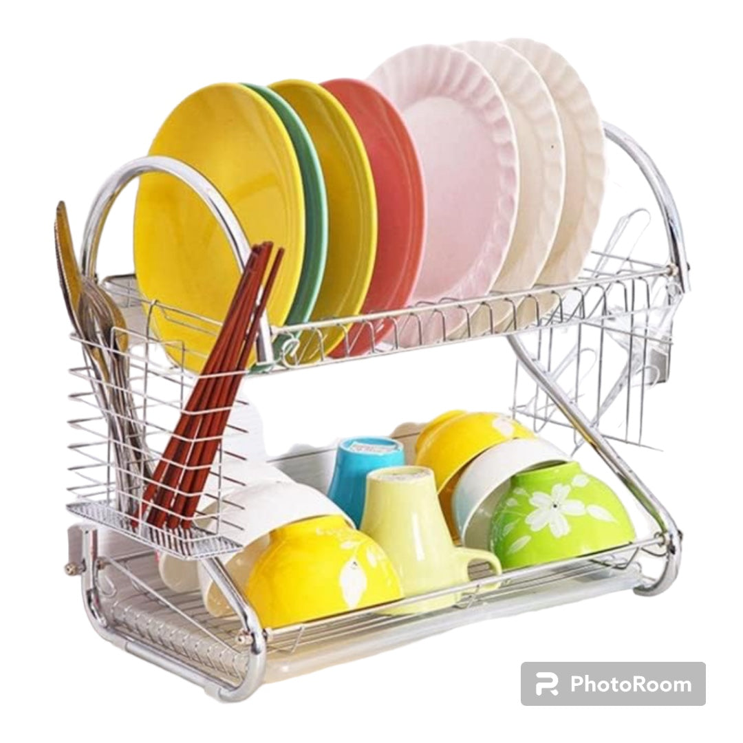 Large Dish Drying Rack Cup Drainer 2-Tier Strainer Holder Tray Stainless Steel Kitchen Accessories (Color : Silver