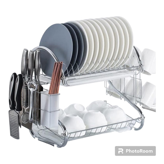 Large Dish Drying Rack Cup Drainer 2-Tier Strainer Holder Tray Stainless Steel Kitchen Accessories (Color : Silver