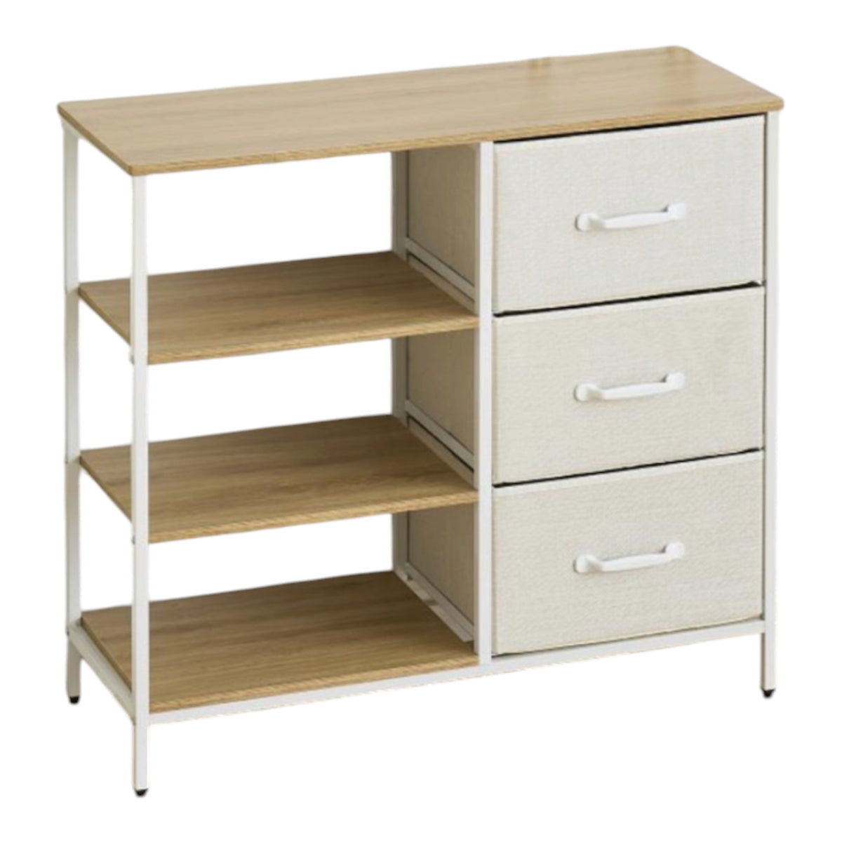 MFURN Narrow Fabric Chest of Drawers, Fabric Dresser with 3 Folding Drawers, 3 Open Shelves and Wide Top, Dresser for Bedroom, Living Room and Hallway, Walnut, Light Gray & Dark Gray Options