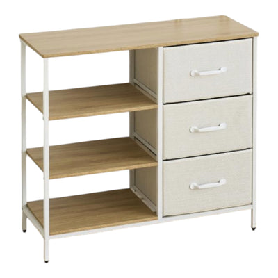 MFURN Narrow Fabric Chest of Drawers, Fabric Dresser with 3 Folding Drawers, 3 Open Shelves and Wide Top, Dresser for Bedroom, Living Room and Hallway, Walnut, Light Gray & Dark Gray Options