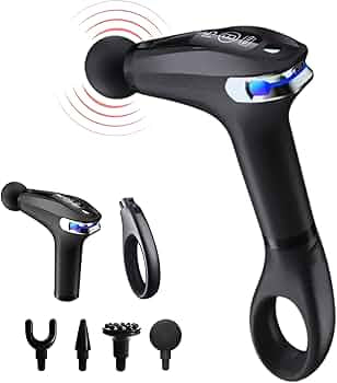 Percussion Massage Gun PRO with Extended Handle, Massager for Muscle with 8 Speeds &LED Screen &4Massage Heads, Massage Gun Deep Tissue AI Intelligent Control Chip Intellige(Black)