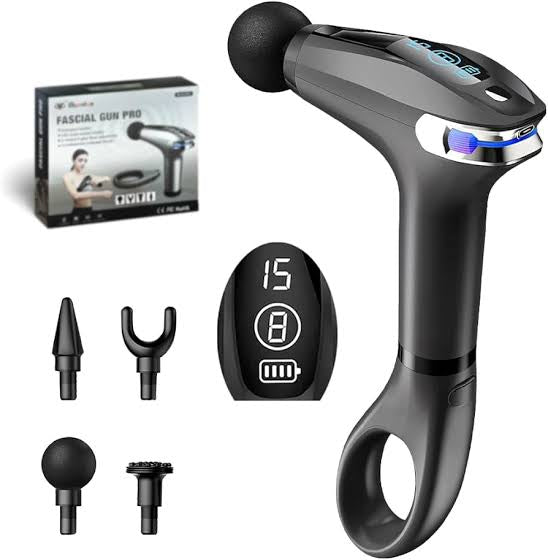 Percussion Massage Gun PRO with Extended Handle, Massager for Muscle with 8 Speeds &LED Screen &4Massage Heads, Massage Gun Deep Tissue AI Intelligent Control Chip Intellige(Black)
