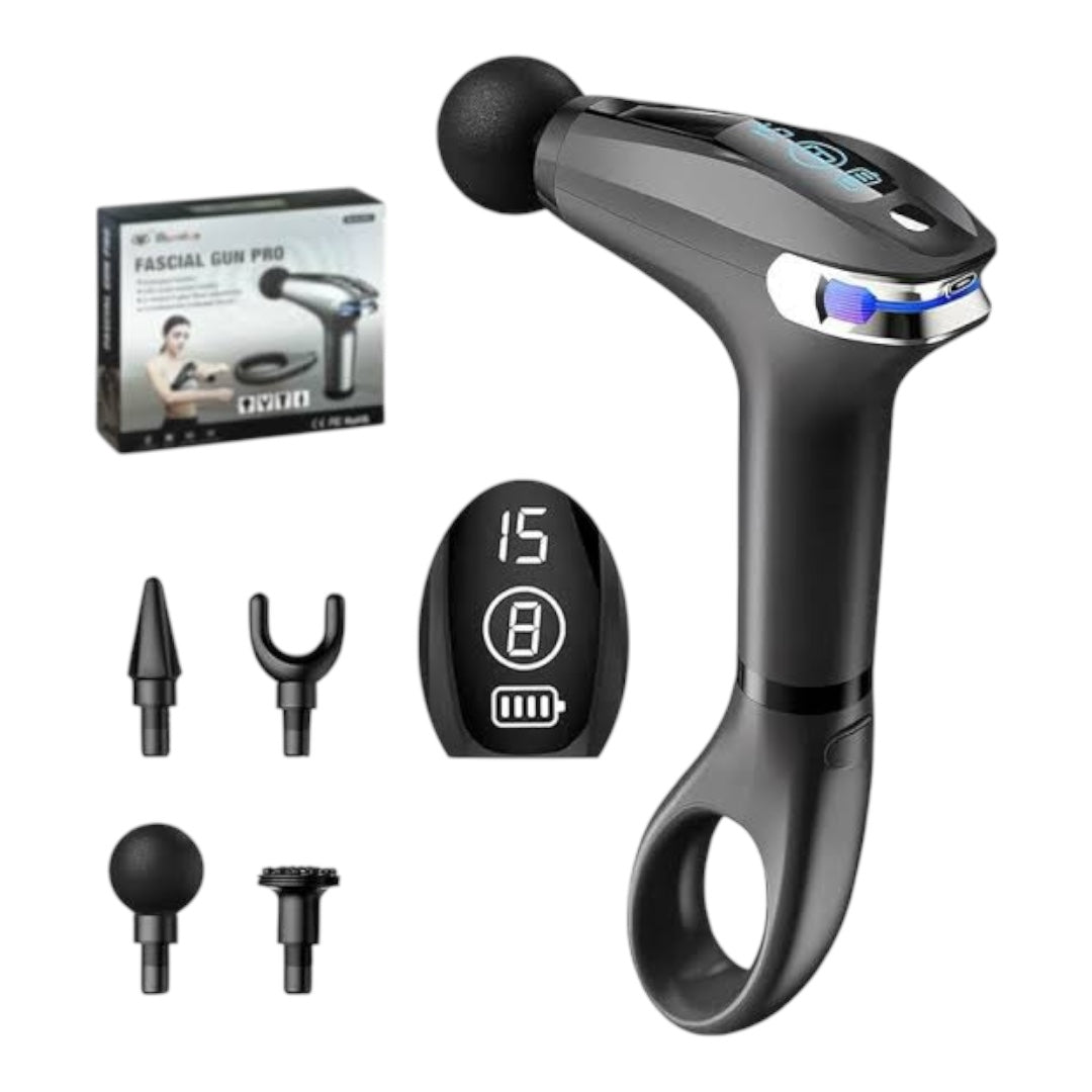 Percussion Massage Gun PRO with Extended Handle, Massager for Muscle with 8 Speeds &LED Screen &4Massage Heads, Massage Gun Deep Tissue AI Intelligent Control Chip Intellige(Black)