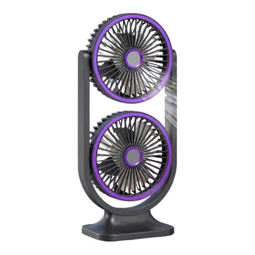 MHome Dual-Head Desktop Fan with 360° Tilt, USB-C Rechargeable, 5 Speeds, Night Light, 30 cm Height