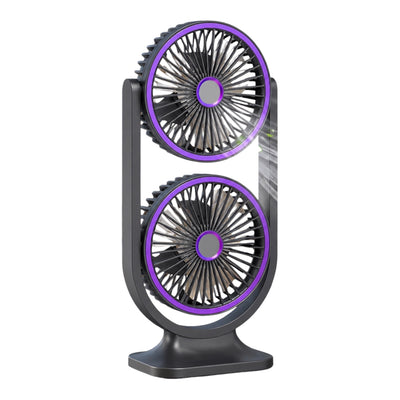 MHome Dual-Head Desktop Fan with 360° Tilt, USB-C Rechargeable, 5 Speeds, Night Light, 30 cm Height