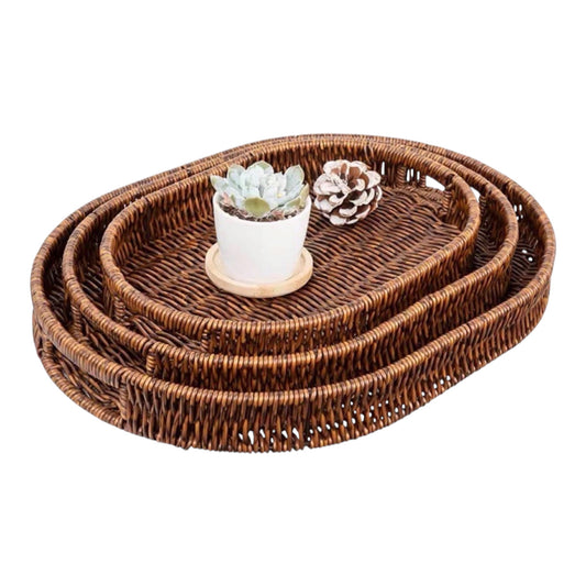 MHome Wicker Storage Basket Oval 3pc Set