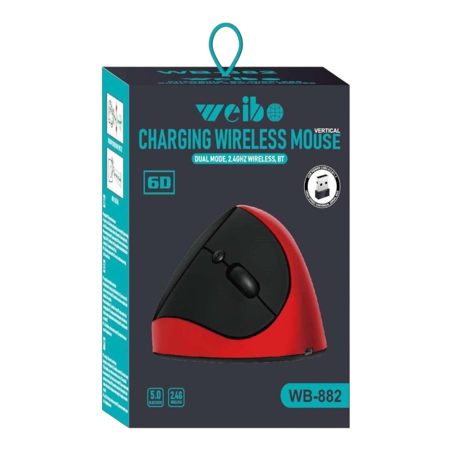 Weibo WB-882 Vertical Wireless Mouse Ergonomic Design with DPI Adjustment,
2.4ghz Wireless +
Bluetooth Mouse