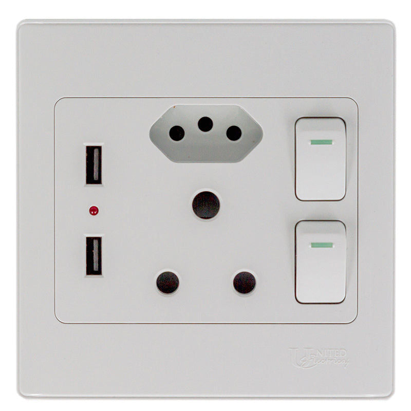 Ausma ELECTRICAL Double Wall Switch Socket With Euro + 2 USB Ports 4x4