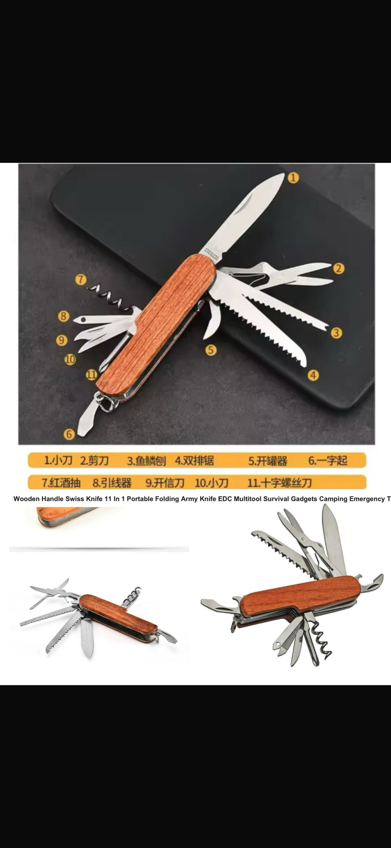 MGadget Wooden Handle Knife 11 In 1 Portable Folding Army Knife Multitool Survival Gadgets Camping Emergency Tools.
