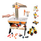 Wooden Tool Bench for Kids Toddlers, Pretend Play Workbench Set with Crane Workshop Workbench Construction Toys Gift for 2 3 4 5 Years Old Girls & Boys
