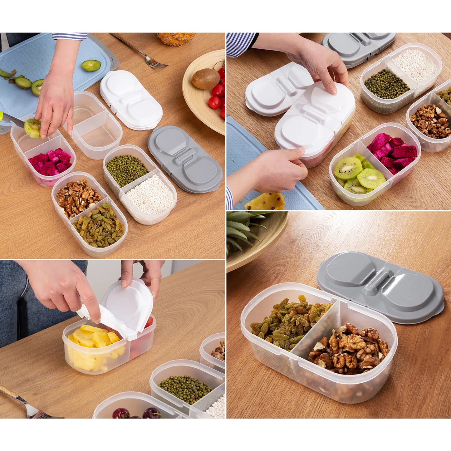 Double Compartment Sealed Plastic Storage Box w/ Lid for Kitchen Refrigerator
