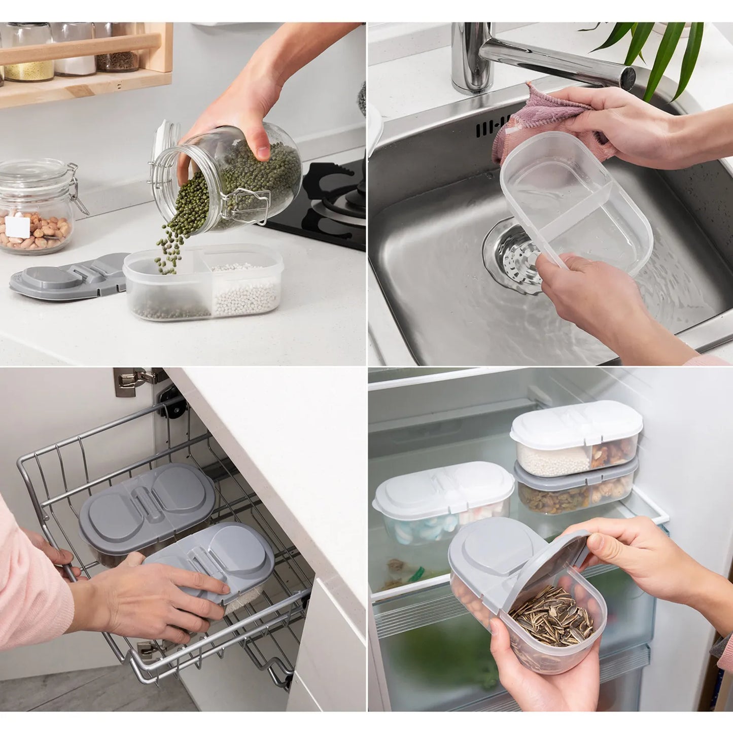Double Compartment Sealed Plastic Storage Box w/ Lid for Kitchen Refrigerator