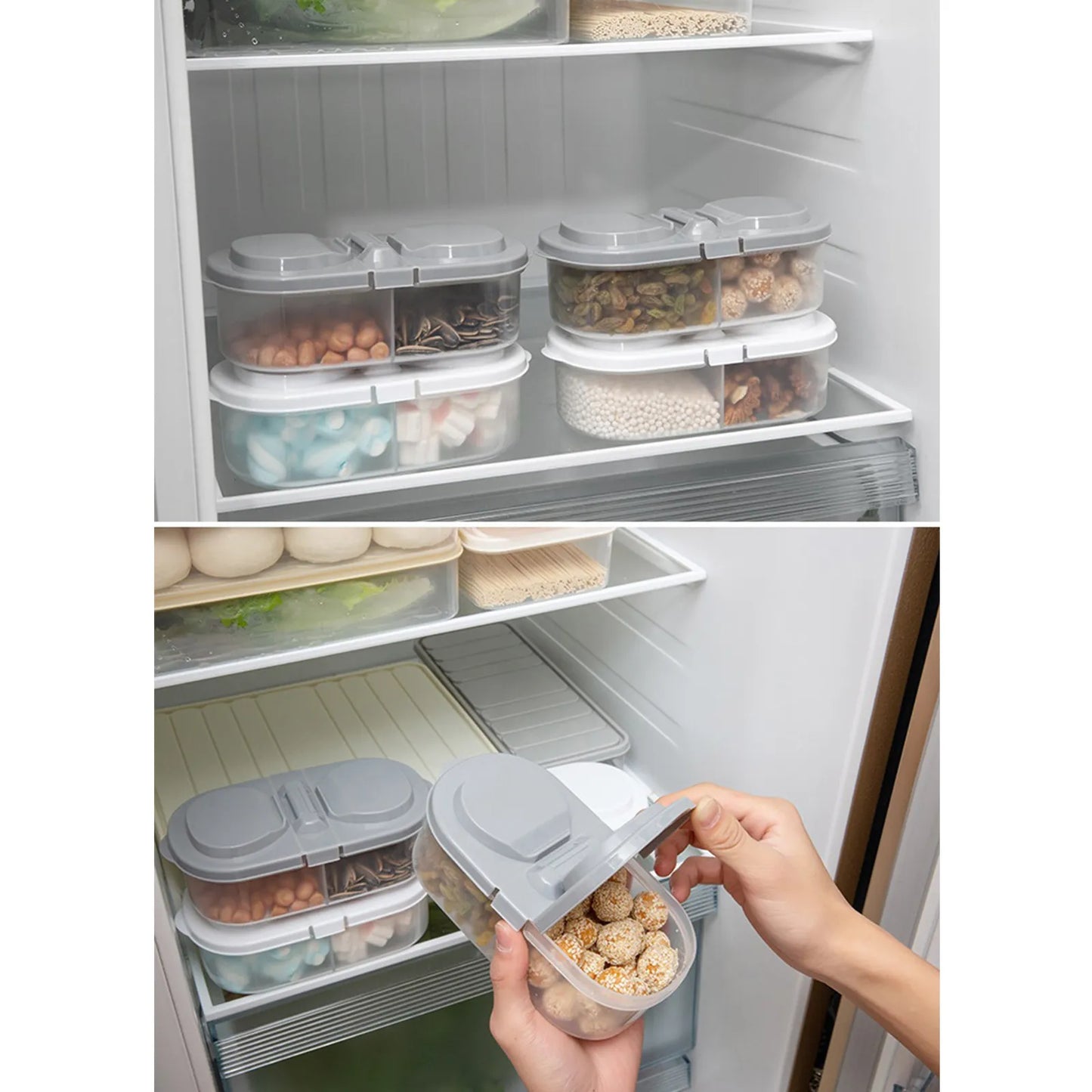 Double Compartment Sealed Plastic Storage Box w/ Lid for Kitchen Refrigerator