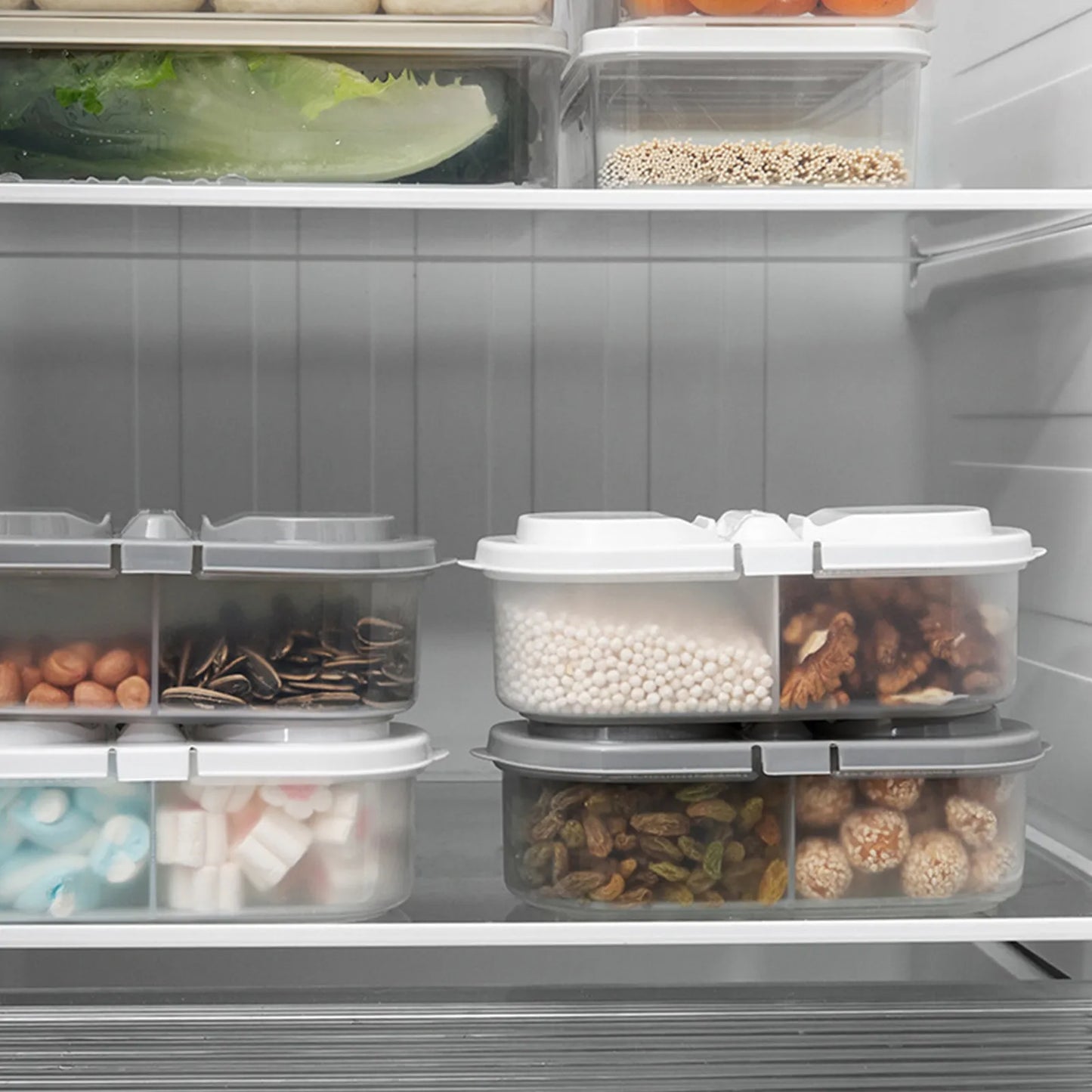 Double Compartment Sealed Plastic Storage Box w/ Lid for Kitchen Refrigerator