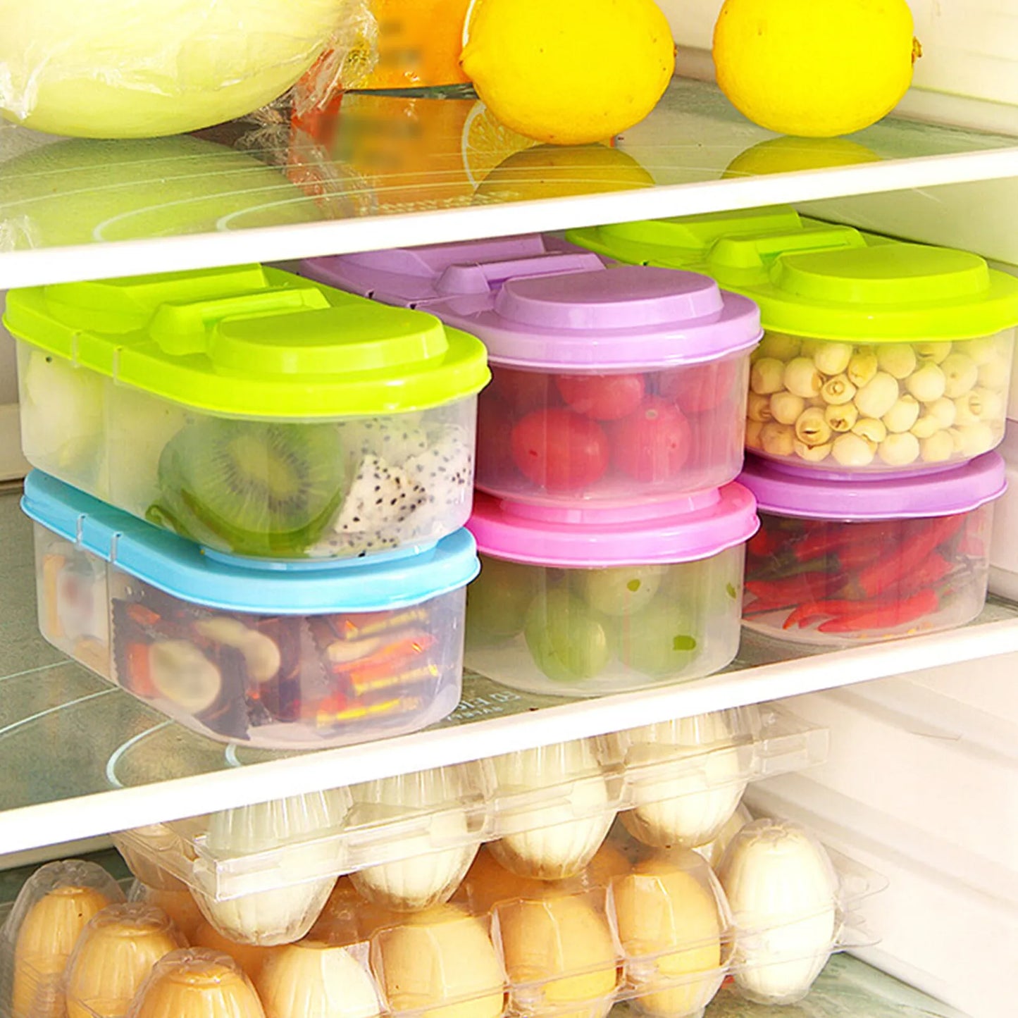 Double Compartment Sealed Plastic Storage Box w/ Lid for Kitchen Refrigerator