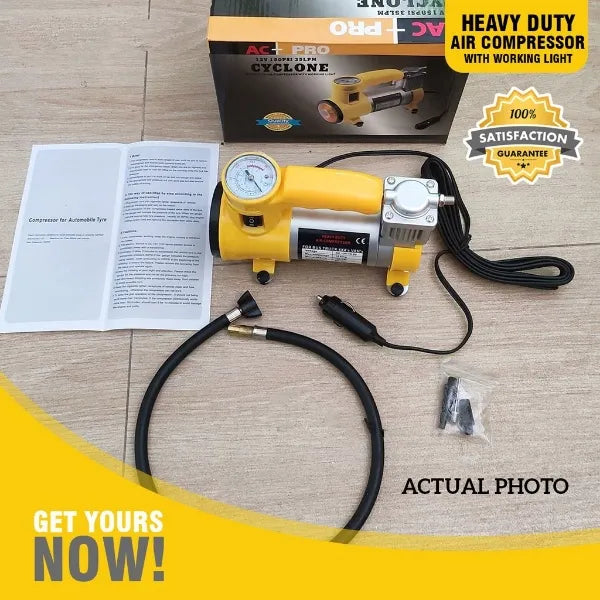 Heavy Duty Air Compressor With Flash Light, 12V 150PSI 35LPM, Electric Tire Inflator, Analog Air Pump, High-Pressure Tire Pump, Car Care Tool