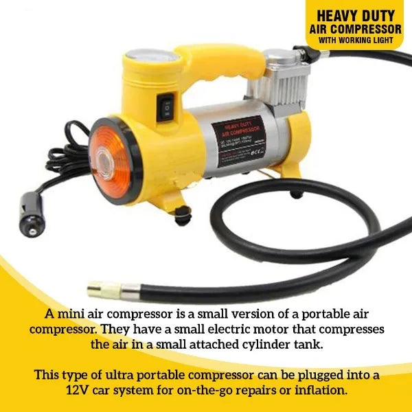 Heavy Duty Air Compressor With Flash Light, 12V 150PSI 35LPM, Electric Tire Inflator, Analog Air Pump, High-Pressure Tire Pump, Car Care Tool