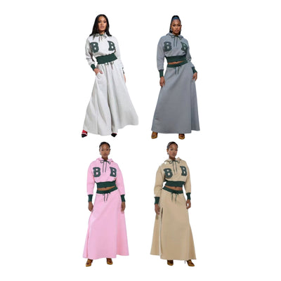 Ladies B-Varsity 2pc Hoodie & Maxi Skirts-Various Colours