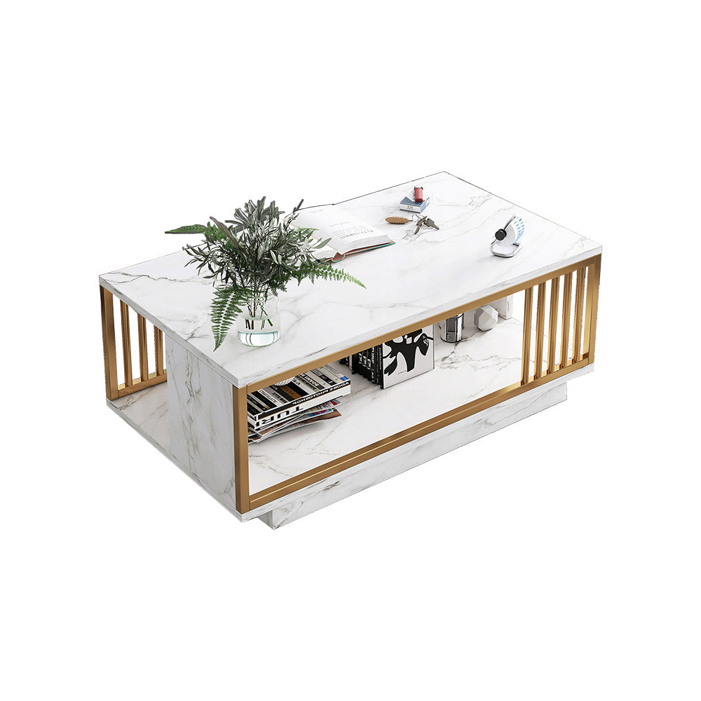 MFurn Nordic 2-Tier Storage End Table – Rectangular Coffee Table with Gold Frame