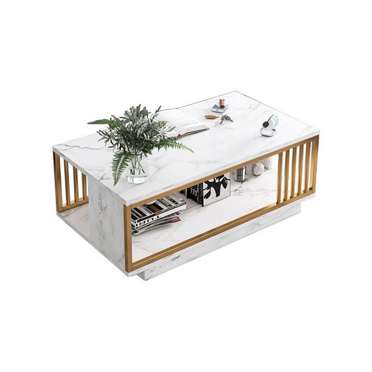 MFurn Nordic 2-Tier Storage End Table – Rectangular Coffee Table with Gold Frame