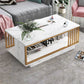MFurn Nordic 2-Tier Storage End Table – Rectangular Coffee Table with Gold Frame