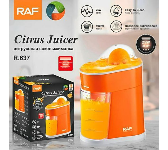 RAF Citrus Juicer 400ml R.637 – Electric Orange & Lemon Juicer, Compact Slow Juicer With Automatic On/Off, Dishwasher Safe