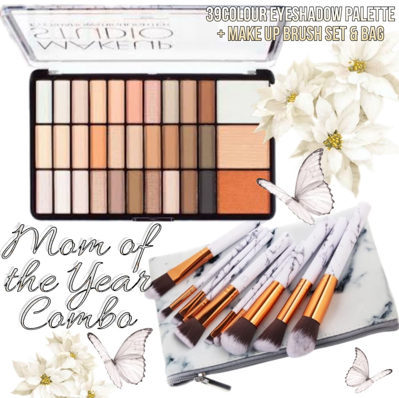 Mom Of The Year/ Super Mom Combo- 39 Colour Eyeshadow Palette + Makeup Brush Set & Bag