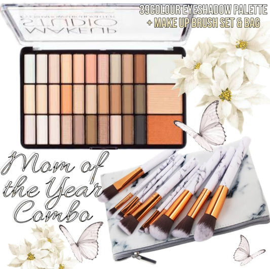 Mom Of The Year/ Super Mom Combo- 39 Colour Eyeshadow Palette + Makeup Brush Set & Bag