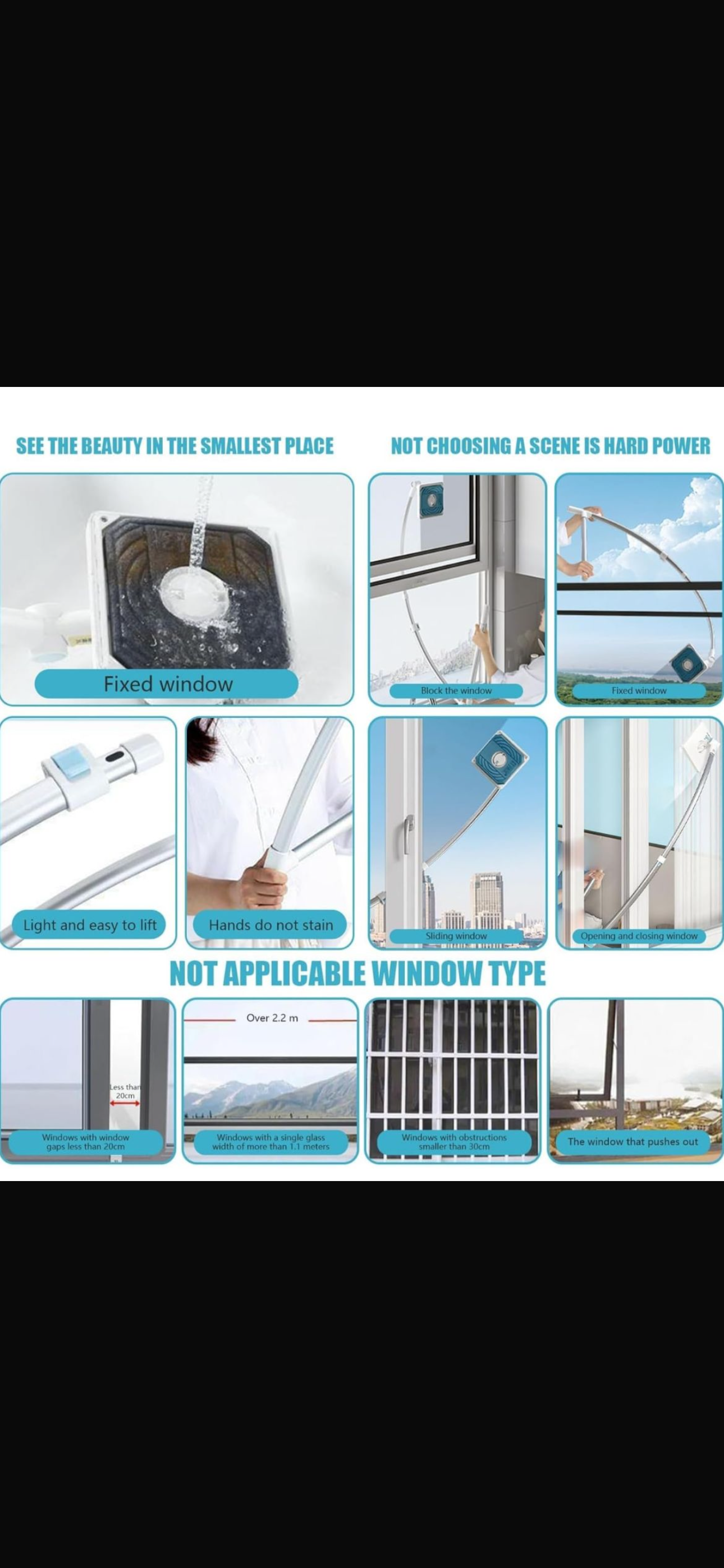 BELLHOWELL WindowCleaning Tool for Safely and Easily Cleaning Exterior Glass on Apartments and Tall Buildings,Double Sided Outside Window Cleaner Tool