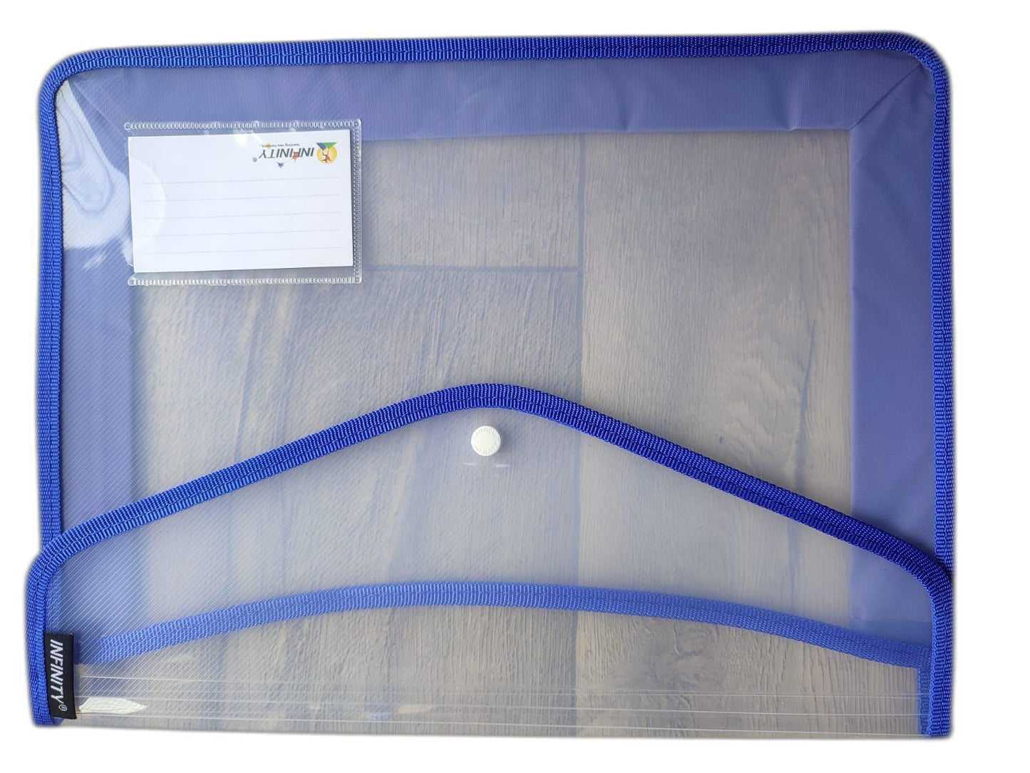 PVC Blue Infinity Clear Docment Button File Folder, For Hospital, Paper Size: A5