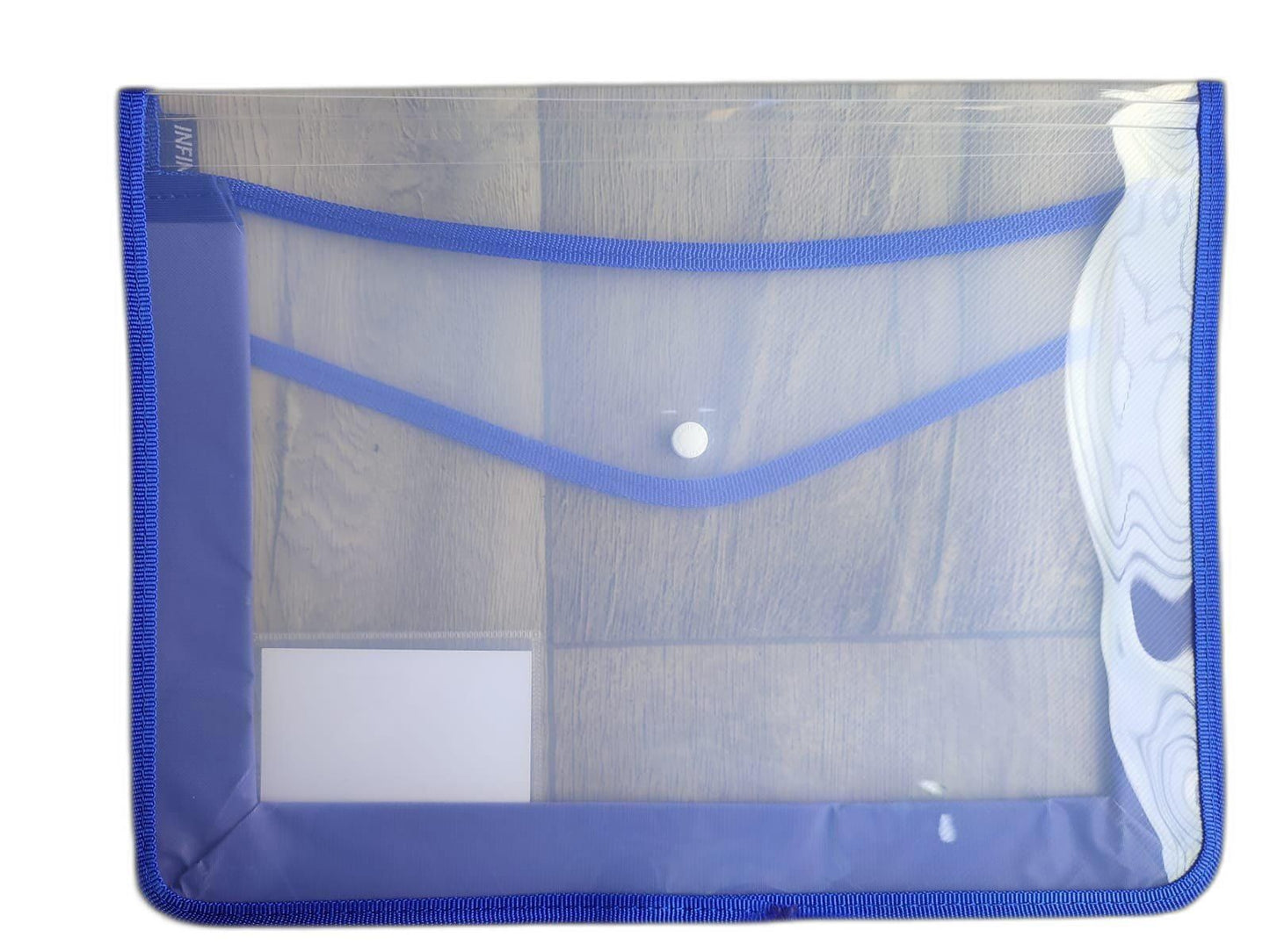 PVC Blue Infinity Clear Docment Button File Folder, For Hospital, Paper Size: A5