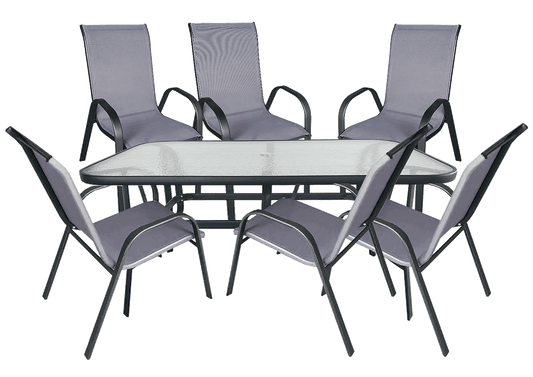 Modern Patio Set 7pc Steel/Glass