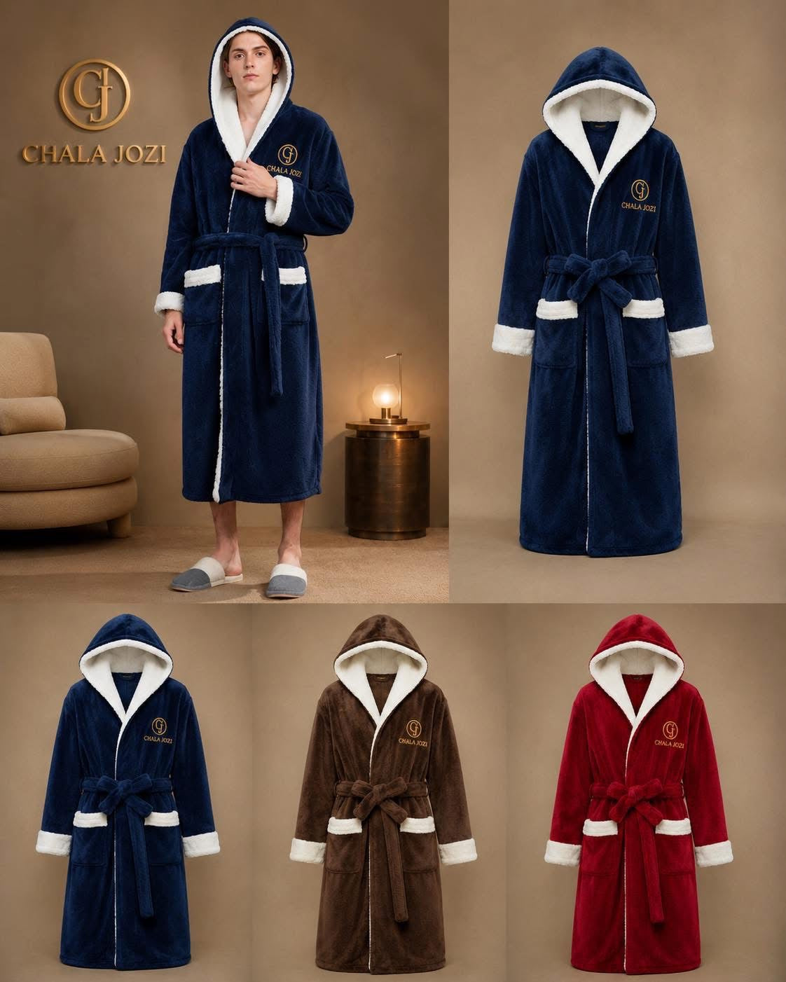 Hooded Mens Bathrobe, Soft Plush Long Fleece Robe, Full Length, Comfy Nightdress