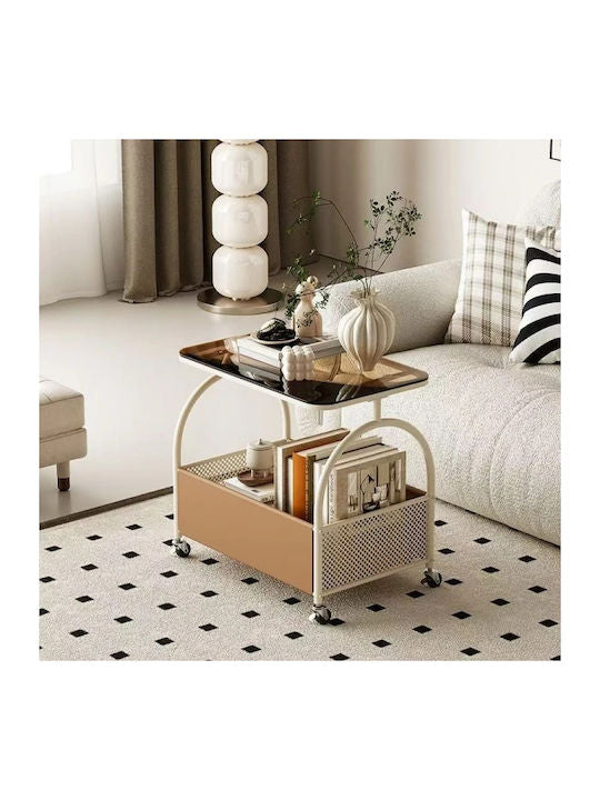 MFurn Side Table With Wheels &  Storage Basket