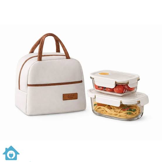MHome Glass Lunch Box Set with Insulated Carry Bag – 3 Piece Meal Prep Container Set