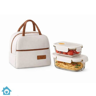 MHome Glass Lunch Box Set with Insulated Carry Bag – 3 Piece Meal Prep Container Set