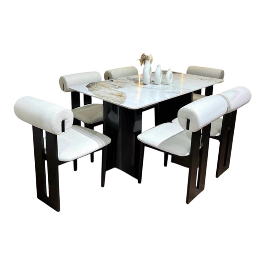 MFurn Monaco Marble Style Dining Set Inc 6 Chairs