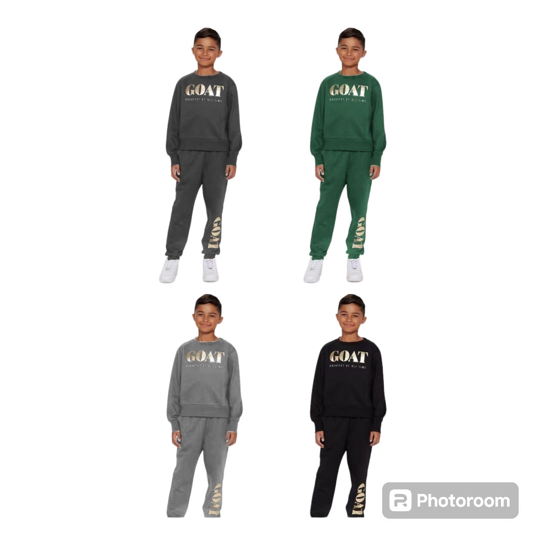 Boys Round Neck “GOAT” Print Tracksuit Set