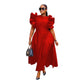 Women’s Round Neck Puff Flared Sleeves Midi Dress-Various Colours