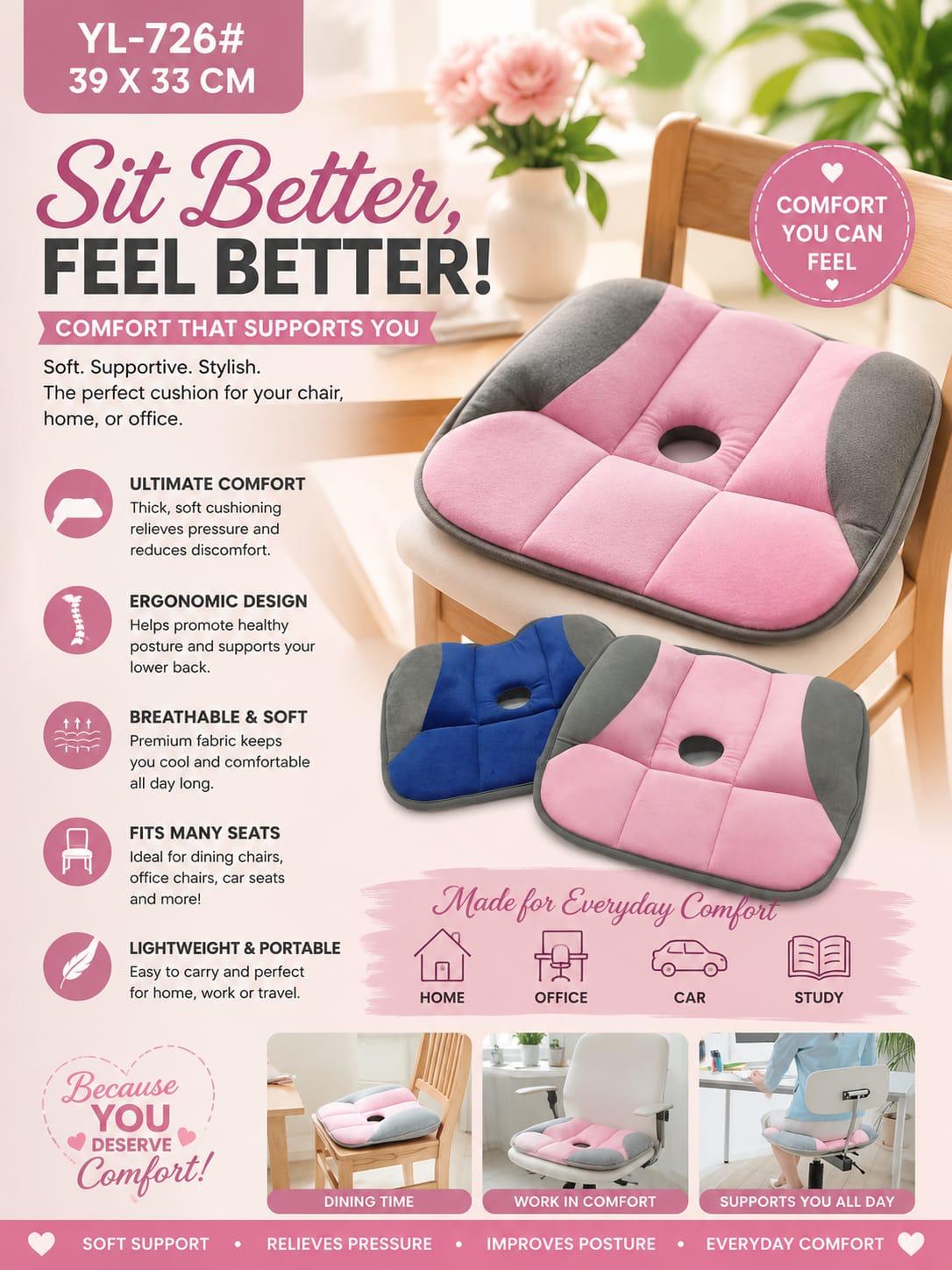 MHome Beauty Hip Shaping Relieve Coccyx Orthopedic Comfort Foam Tailbone Pillow Chair Pad Buttock Massage Car Office Home Seat Cushion-Various Colours
