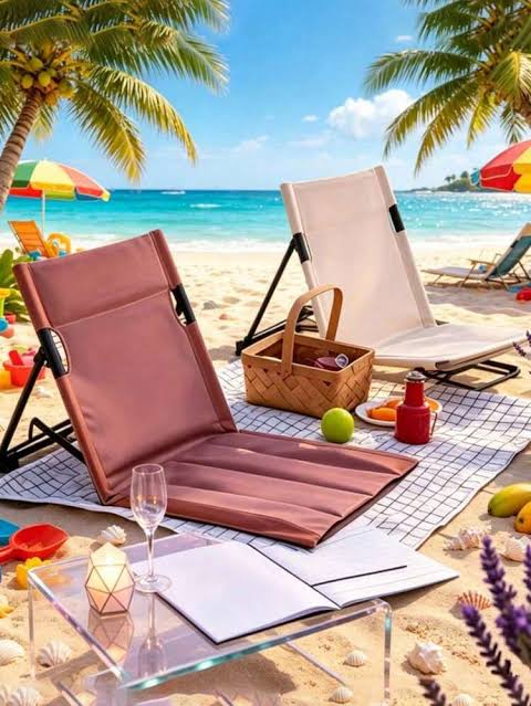 Mhome Portable Reclining Outdoor Lounger with Carry Handle - 2 Pack Black