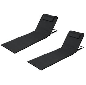 Mhome Portable Reclining Outdoor Lounger with Carry Handle - 2 Pack Black