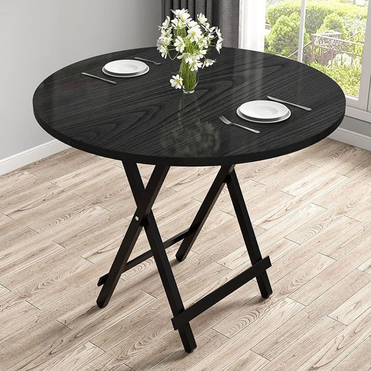 MFURN Wooden Foldable Table with Metal Folding Legs, Space Saving & Multipurpose Portable Wooden Table for Living Room, Balcony, Study, Tea, Coffee, Home Use, Compact Foldable Design -Various Colours