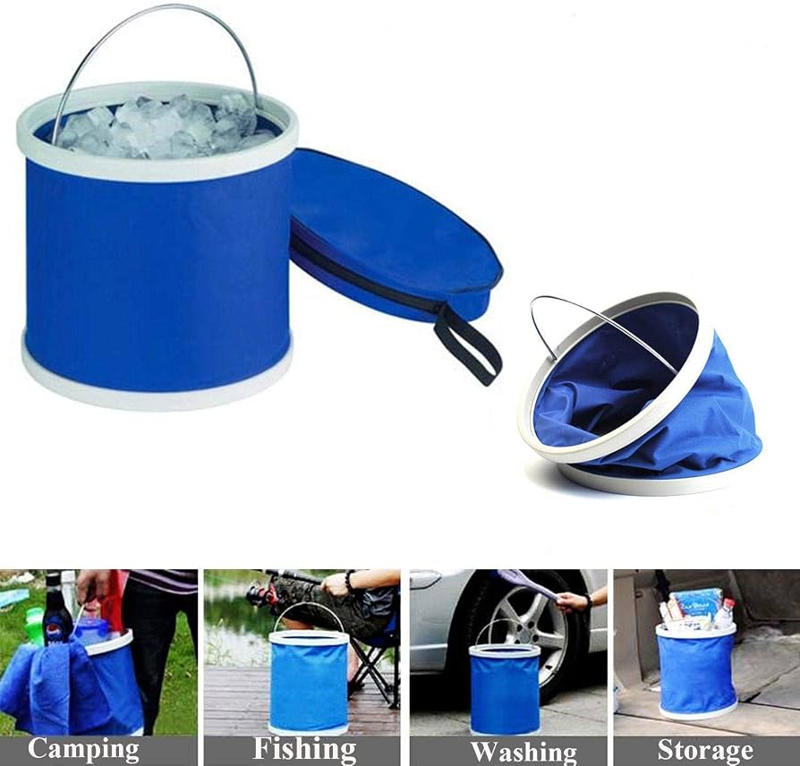 MHome Collapsible Camping Fishing Bucket,11L (2.9 Gallons) Durable Pop Up Water Bucket for Car Washing,Fishing,Boating or Outdoor Activities, Foldable Bucket,Blue or Red Colours