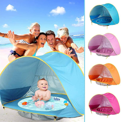 MHome Children's Beach Tent Portable Baby Travel Bassinet With Sunshade Canopy Pop-Up UV Protection Sun Shelter With Waterproof Mat Easy Setup Beach Gear With Storage Bag-Various Colours