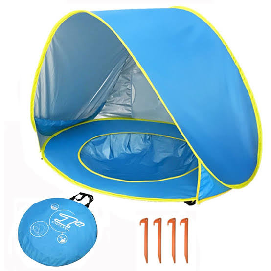 MHome Children's Beach Tent Portable Baby Travel Bassinet With Sunshade Canopy Pop-Up UV Protection Sun Shelter With Waterproof Mat Easy Setup Beach Gear With Storage Bag-Various Colours