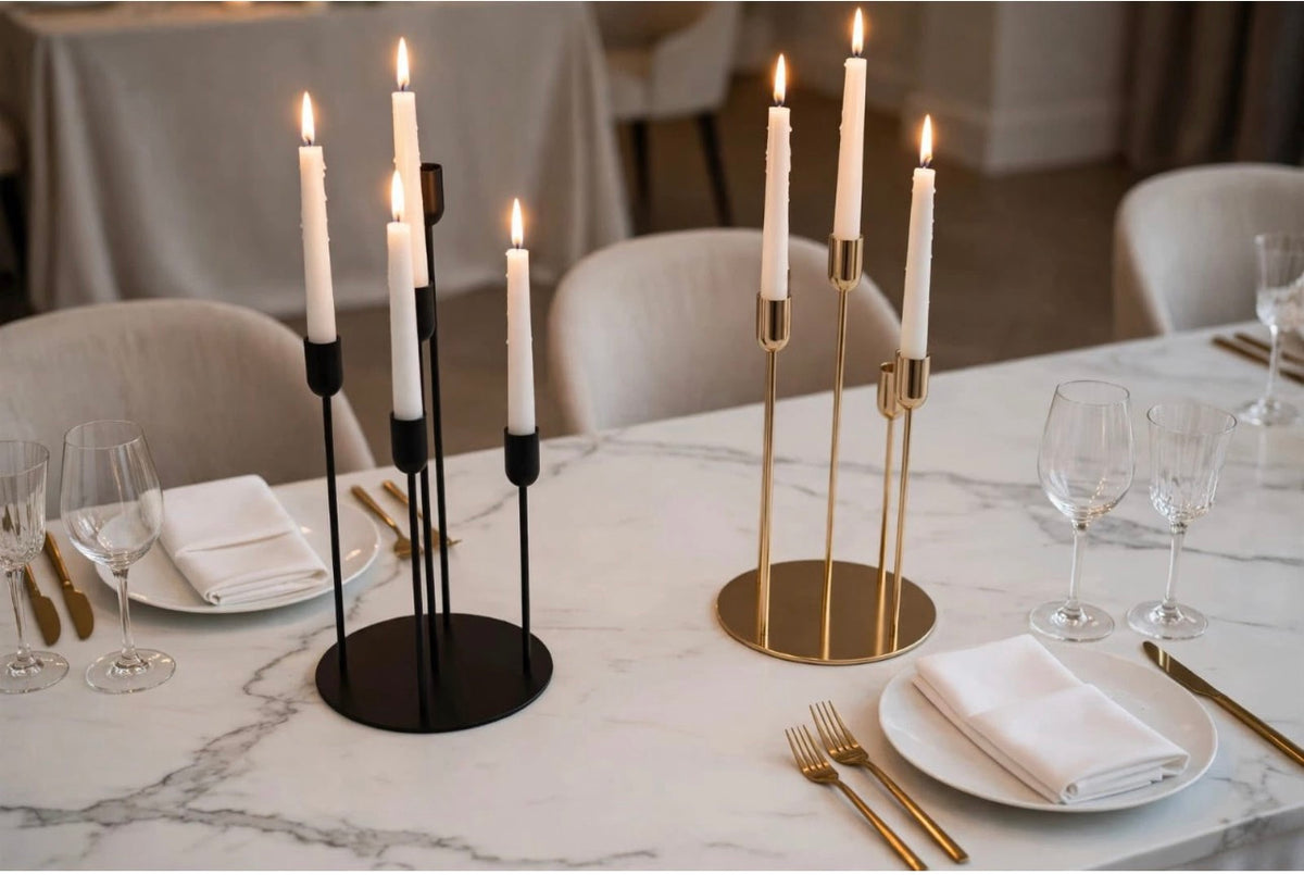 MHome Halloween Decorations Black Candle Holders for Taper Candles,Mantle Fireplace Metal 5 Arms Candelabra Table Centerpieces Candlesticks Christmas Party Wedding Decor-Available In Black or Gold