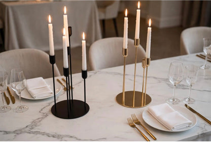 MHome Halloween Decorations Black Candle Holders for Taper Candles,Mantle Fireplace Metal 5 Arms Candelabra Table Centerpieces Candlesticks Christmas Party Wedding Decor-Available In Black or Gold