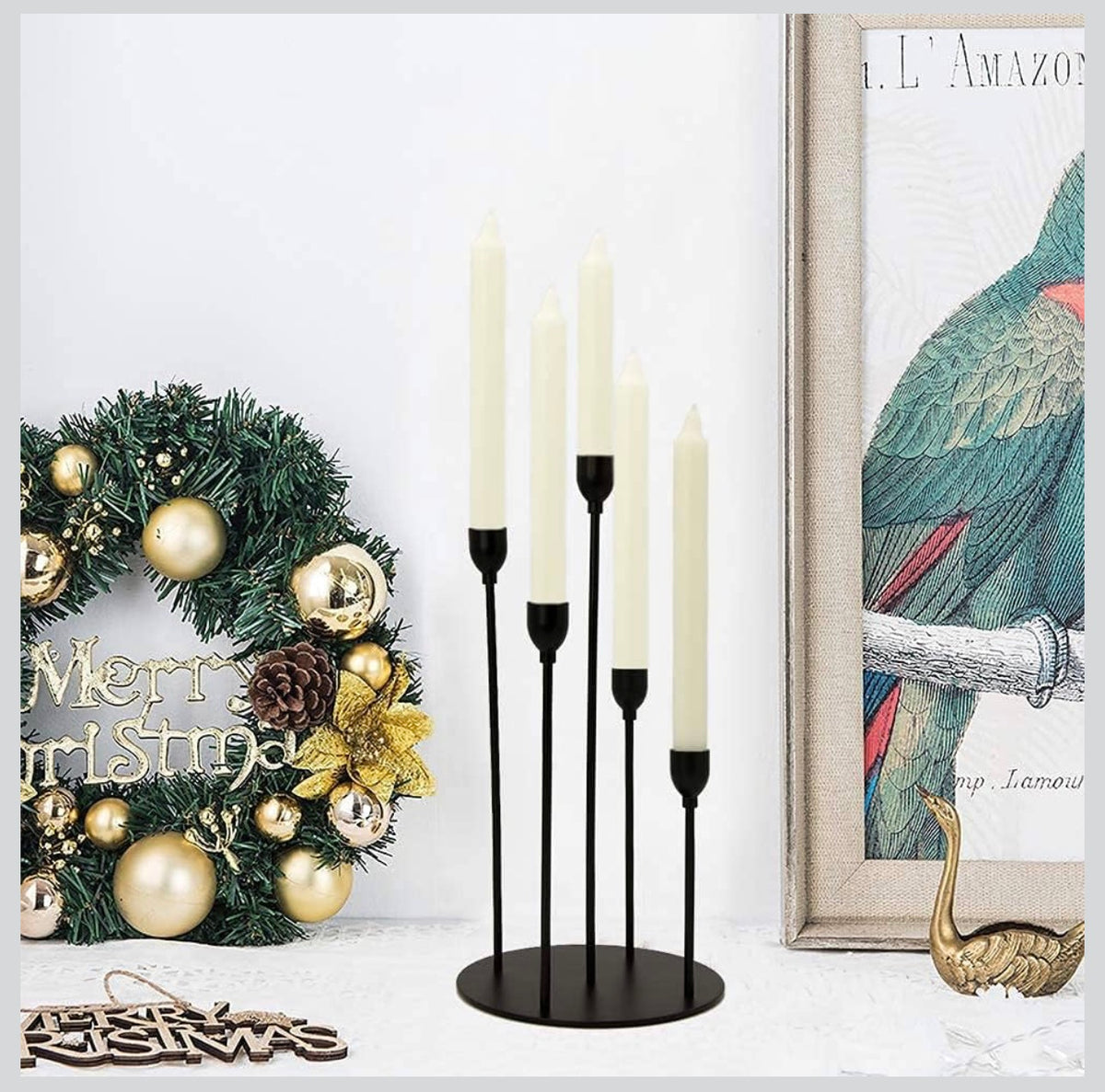 MHome Halloween Decorations Black Candle Holders for Taper Candles,Mantle Fireplace Metal 5 Arms Candelabra Table Centerpieces Candlesticks Christmas Party Wedding Decor-Available In Black or Gold
